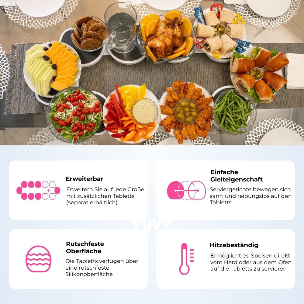 Rotating tray set for the dining table – 8 non-slip serving plates