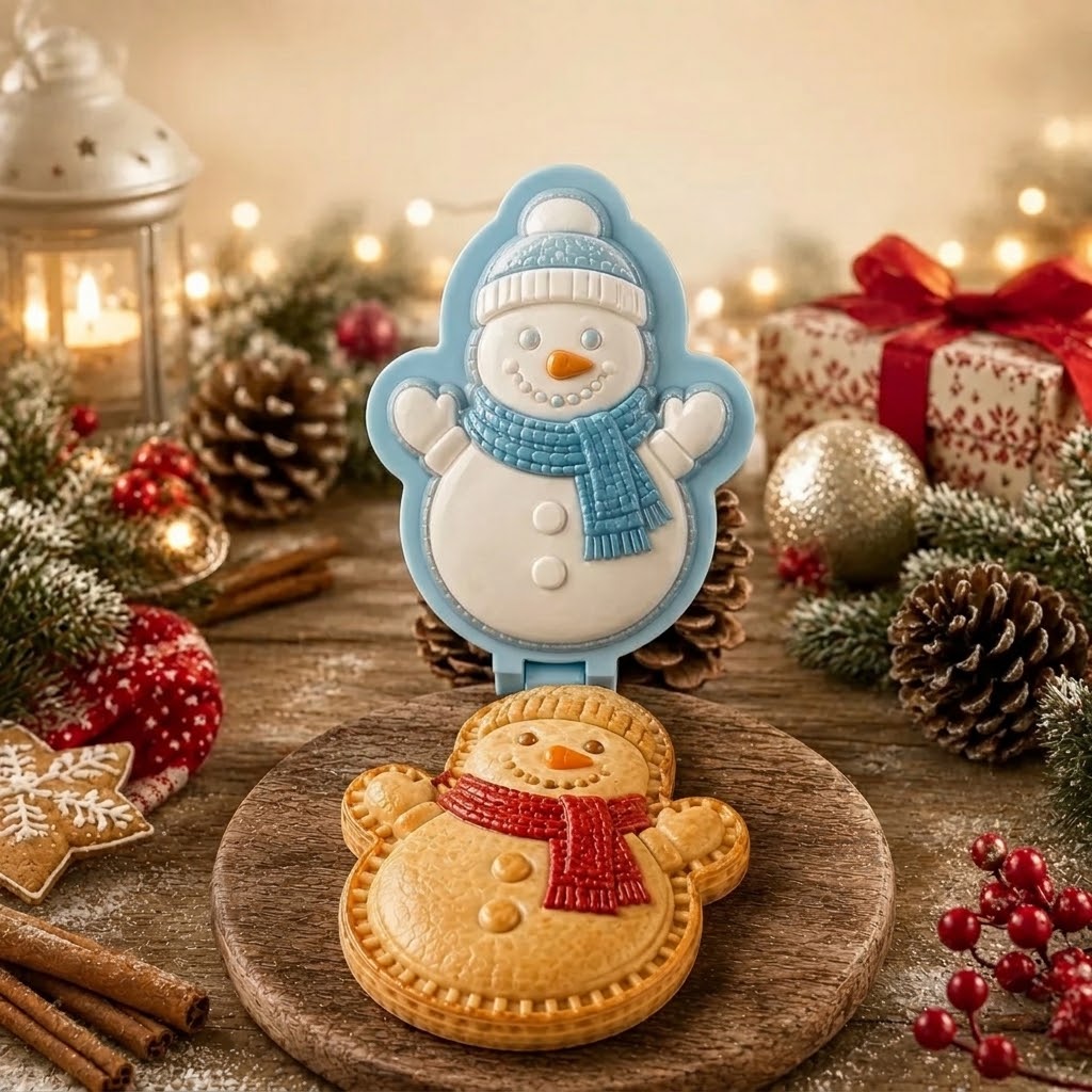 Christmas cookie & mini pie embossing mold with flip-open design - 3D motifs, 8 designs