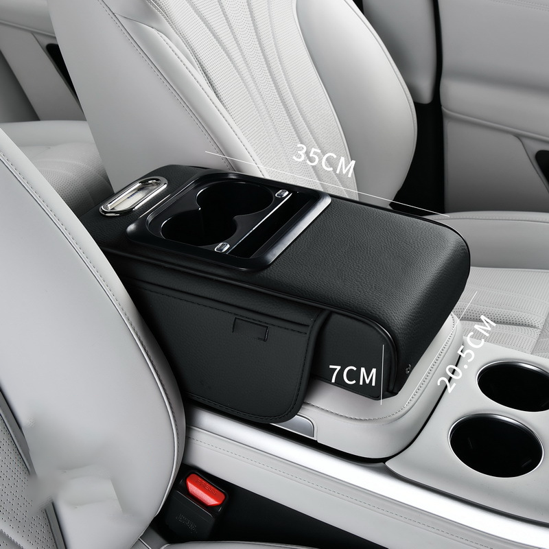 Car Center Armrest with USB Charging – Cup Holder & Storage