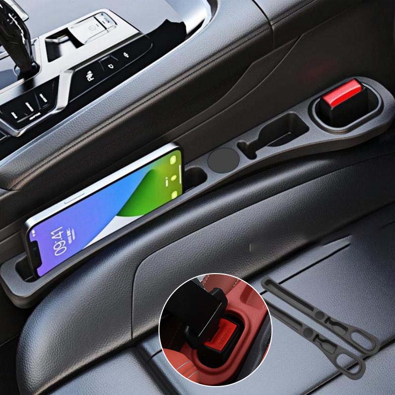 Car seat gap filler with storage compartments