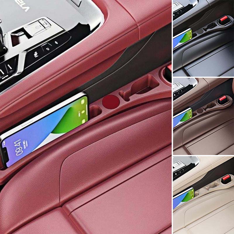 Car seat gap filler with storage compartments