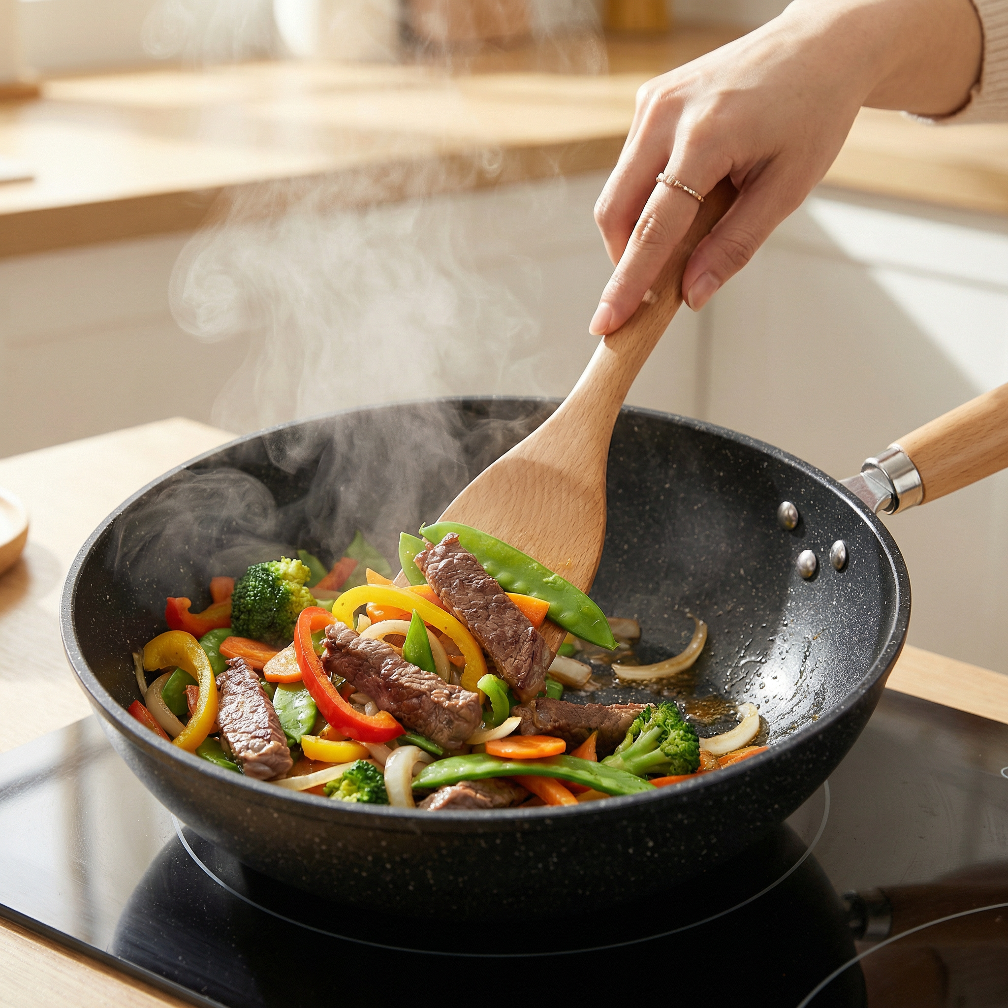 Wok mit Keramik-Antihaftbeschichtung und Glasdeckel