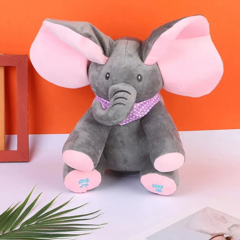 Interactive elephant toy with music and movable ears