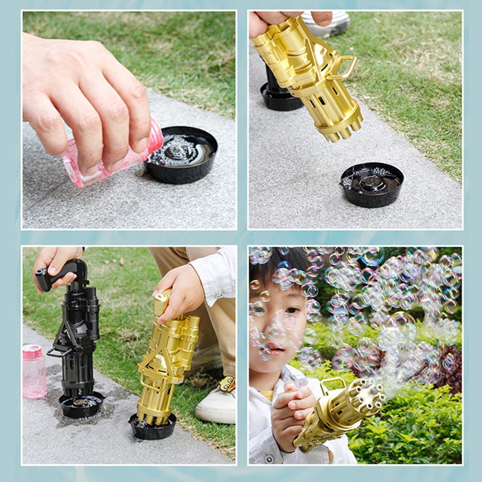Automatic bubble machine with pistol grip