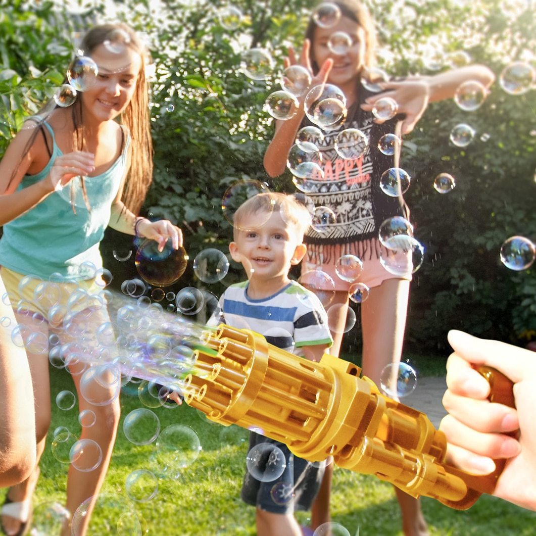 Automatic bubble machine with pistol grip