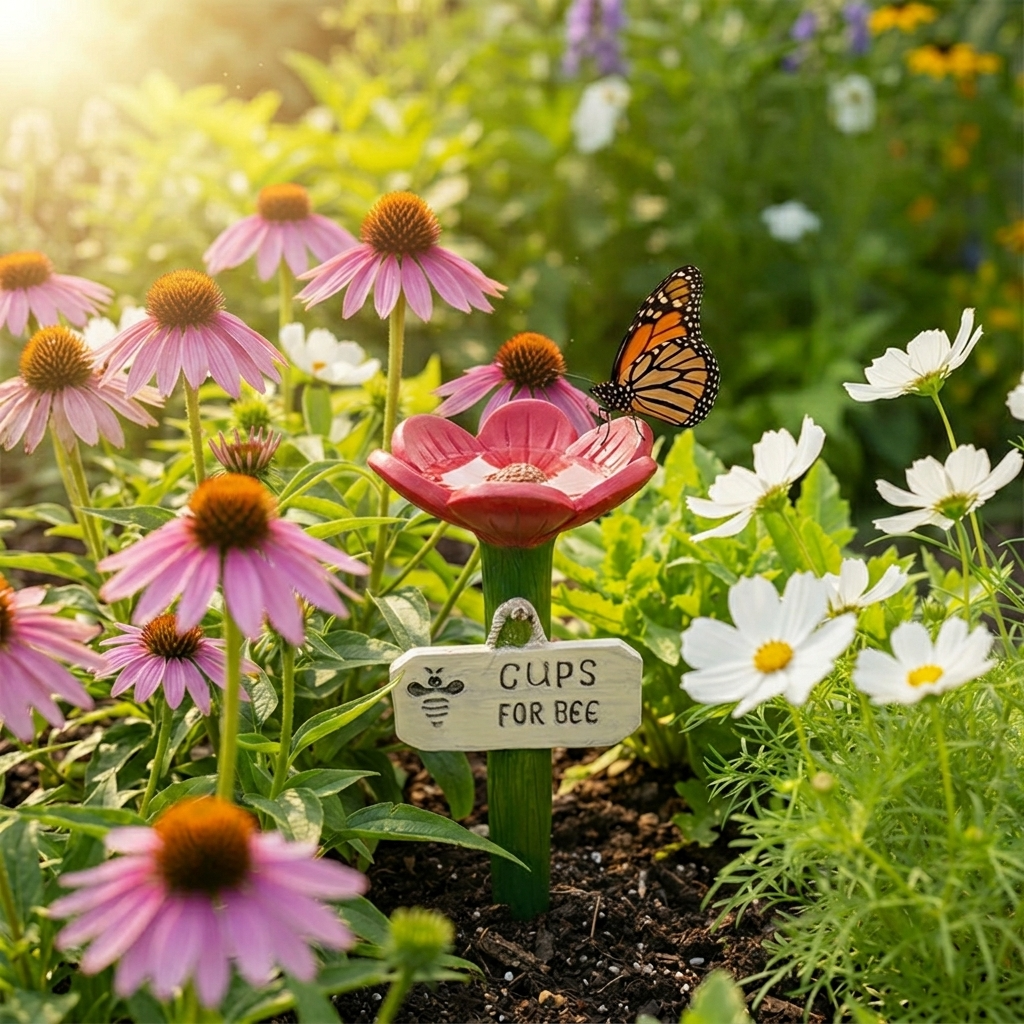 Blumen-Tränke für Bienen und Schmetterlinge – Handbemalte Gartendeko