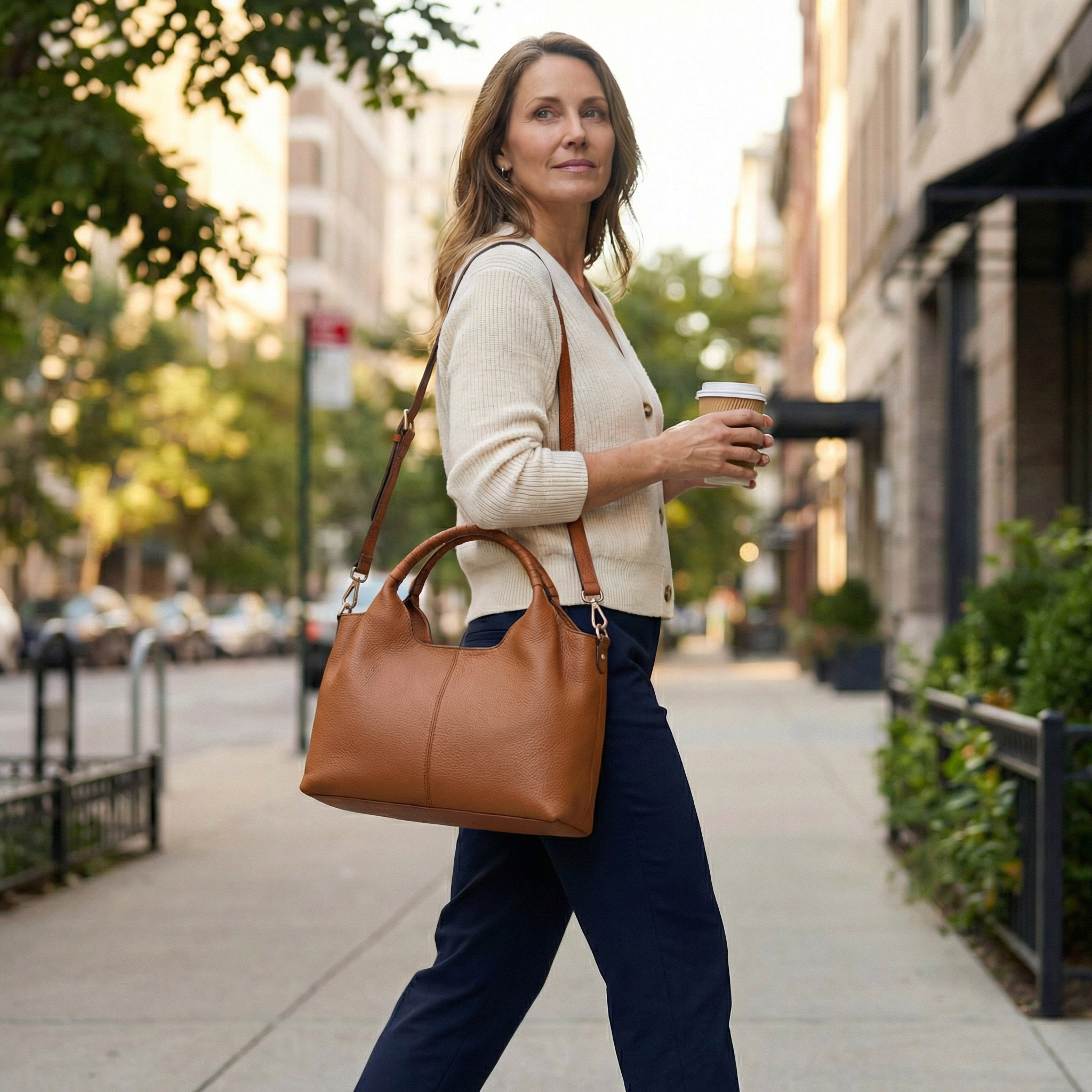 Soft Leather Hobo Bag with Multiple Compartments
