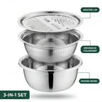 Stainless Steel Bowl Set with Grater and Sieve – 3 in 1