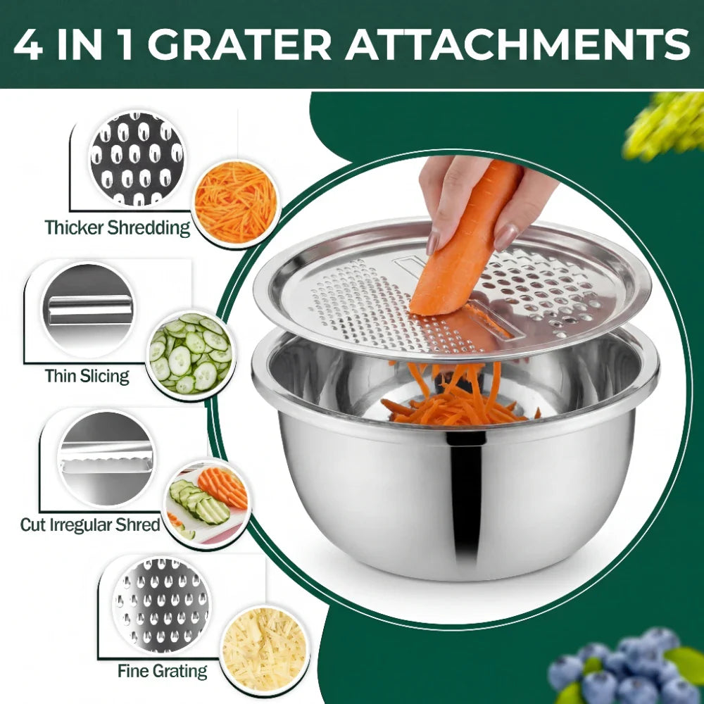 Stainless Steel Bowl Set with Grater and Sieve – 3 in 1