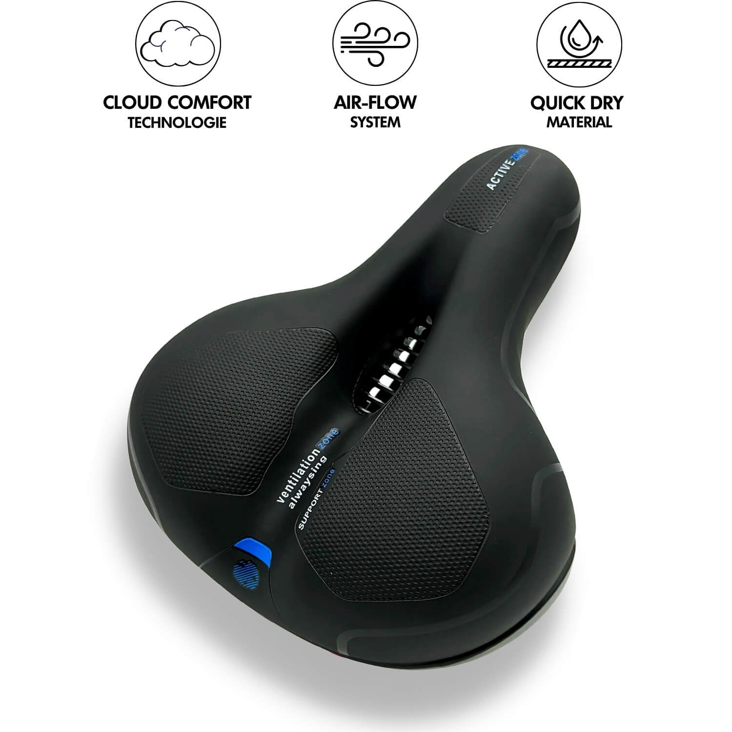 Ergonomischer Fahrradsattel mit Polsterung und Reflektorstreifen