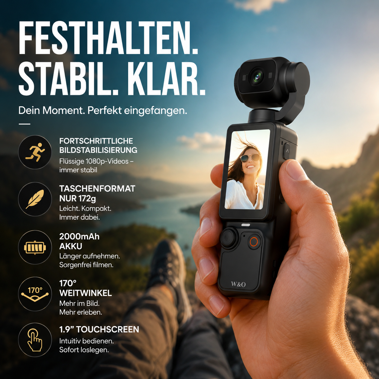 1080P Pocket Camera with Foldable Display and Touchscreen