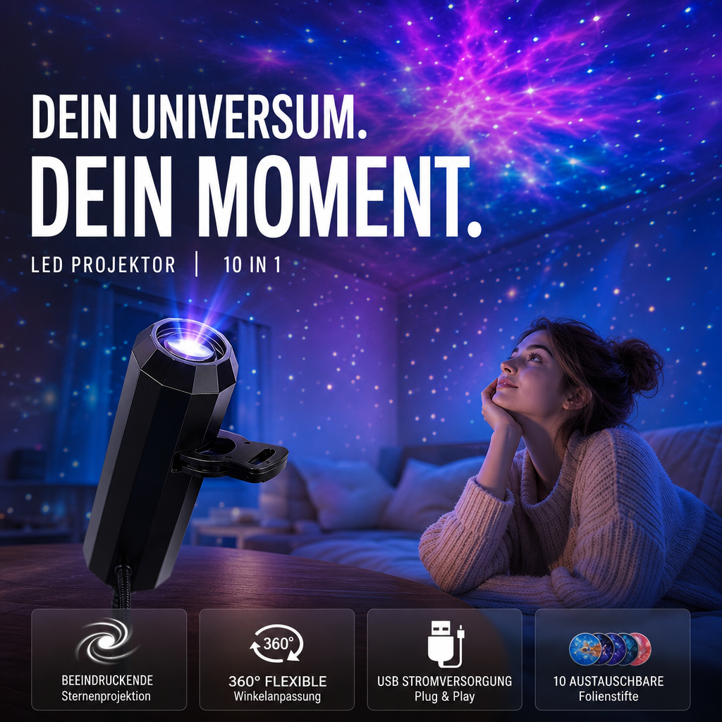 LED star projector with 10 projection inserts