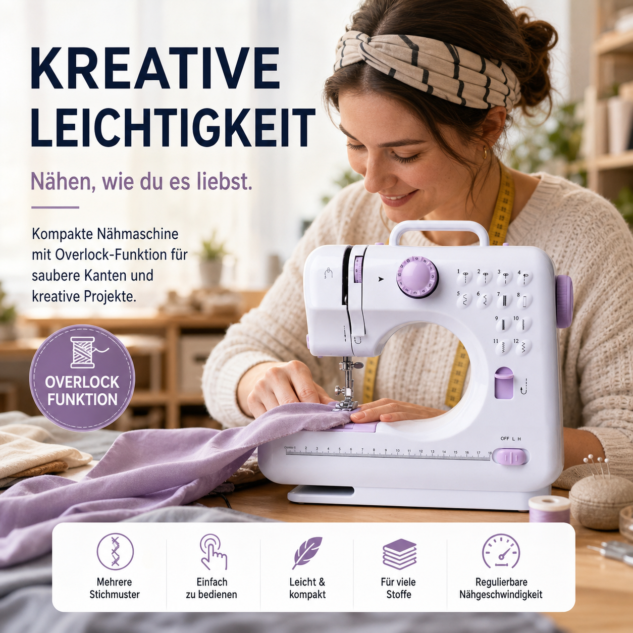 Mini-Nähmaschine mit 12 Stichen – kompakt & robust