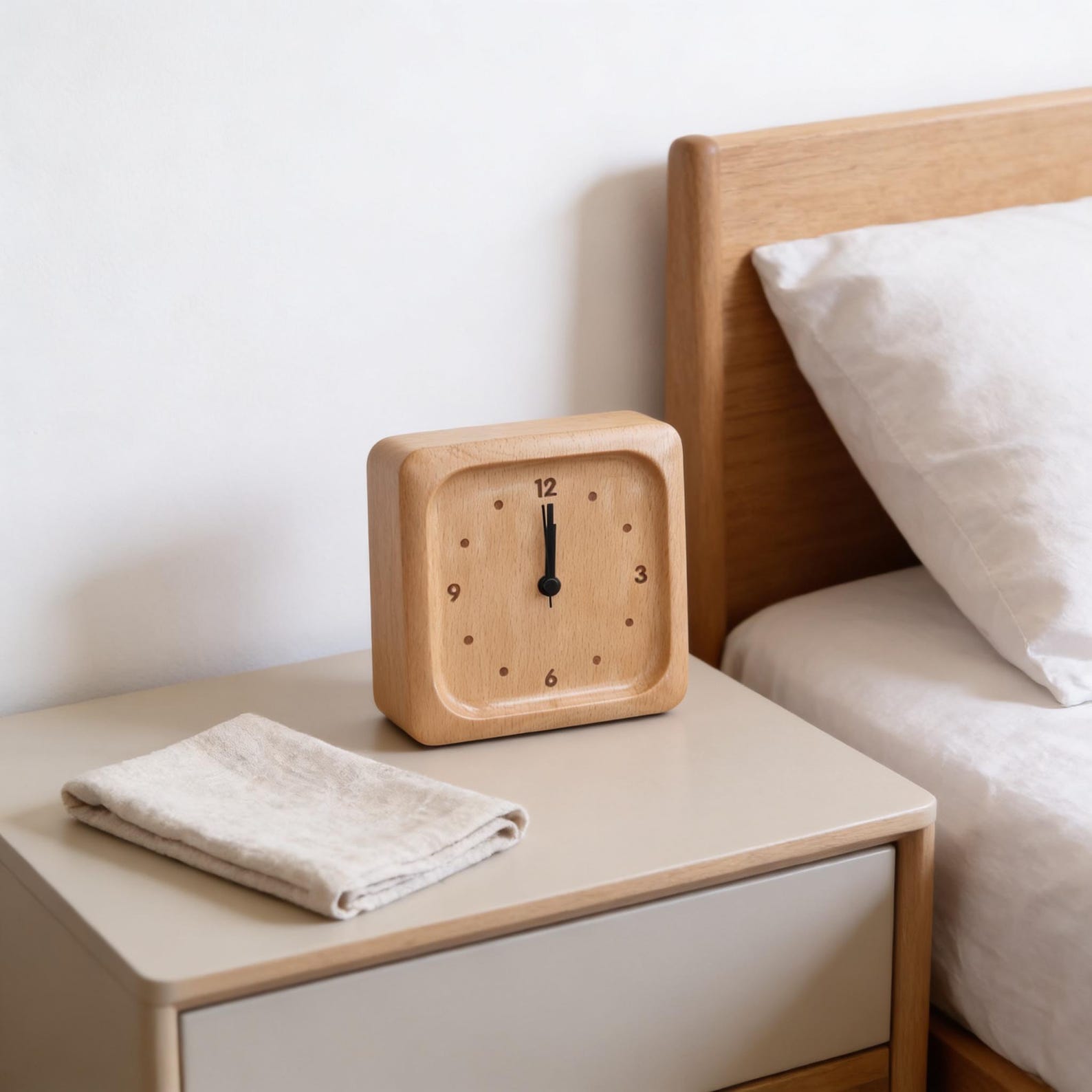 Wecker aus Buchenholz — geräuschloses Uhrwerk, sanfter Alarm, minimalistisches Design