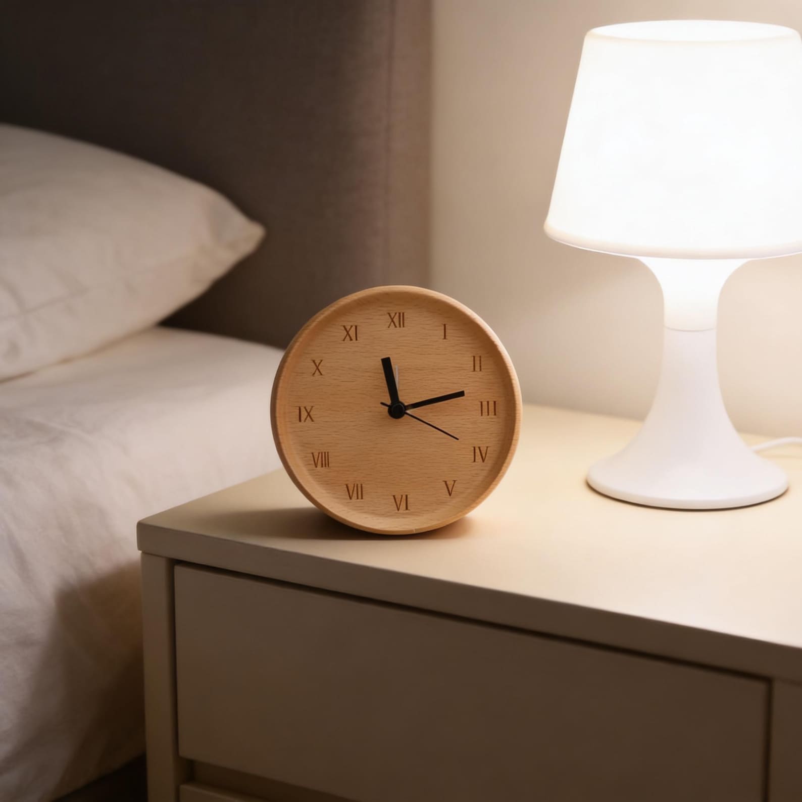 Wecker aus Buchenholz — geräuschloses Uhrwerk, sanfter Alarm, minimalistisches Design