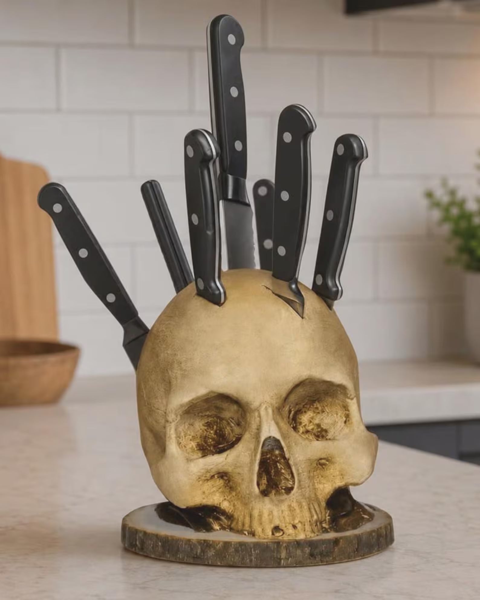Totenkopf Messerhalter Gotik-Design für 7 Messer
