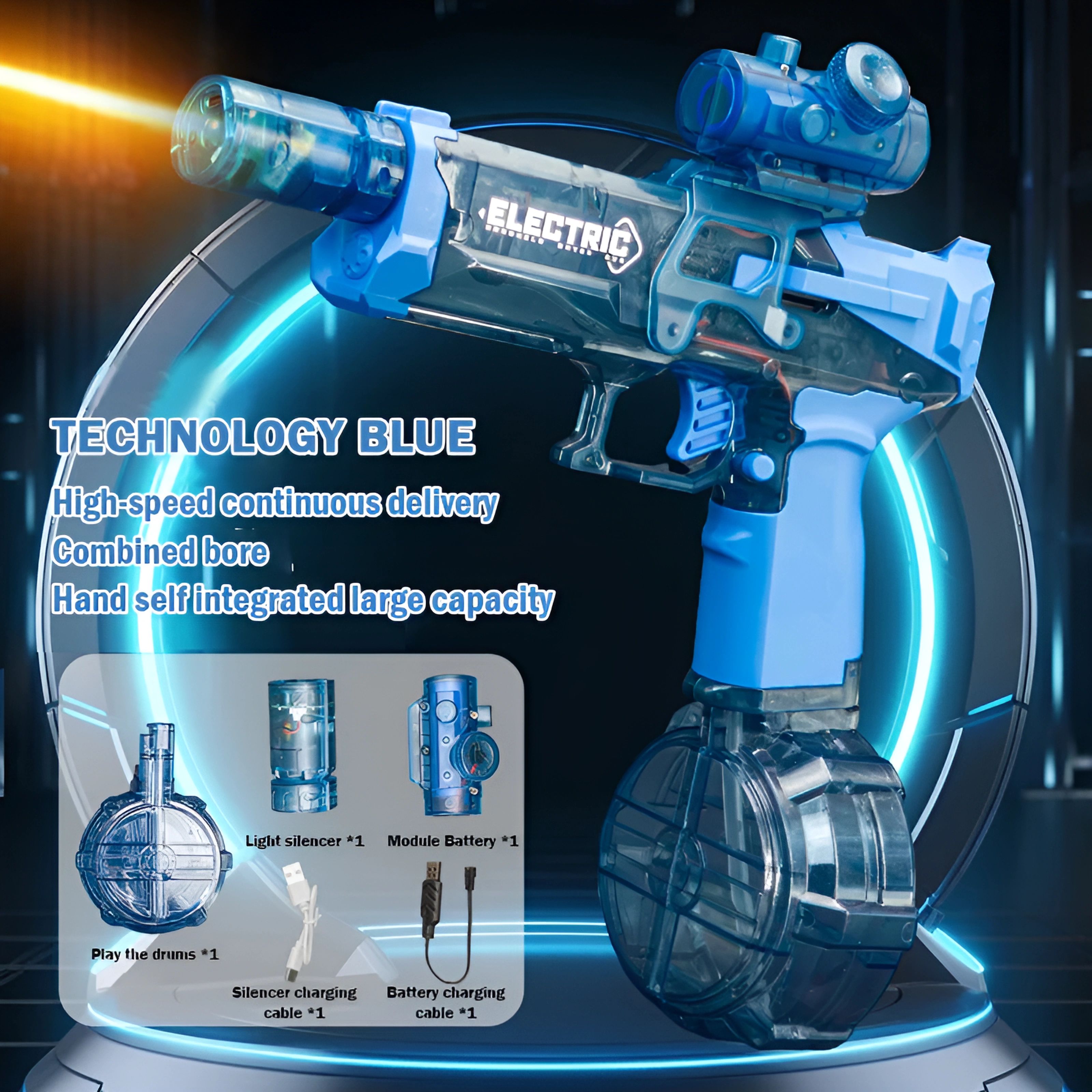 Water gun with LED lighting and silencer