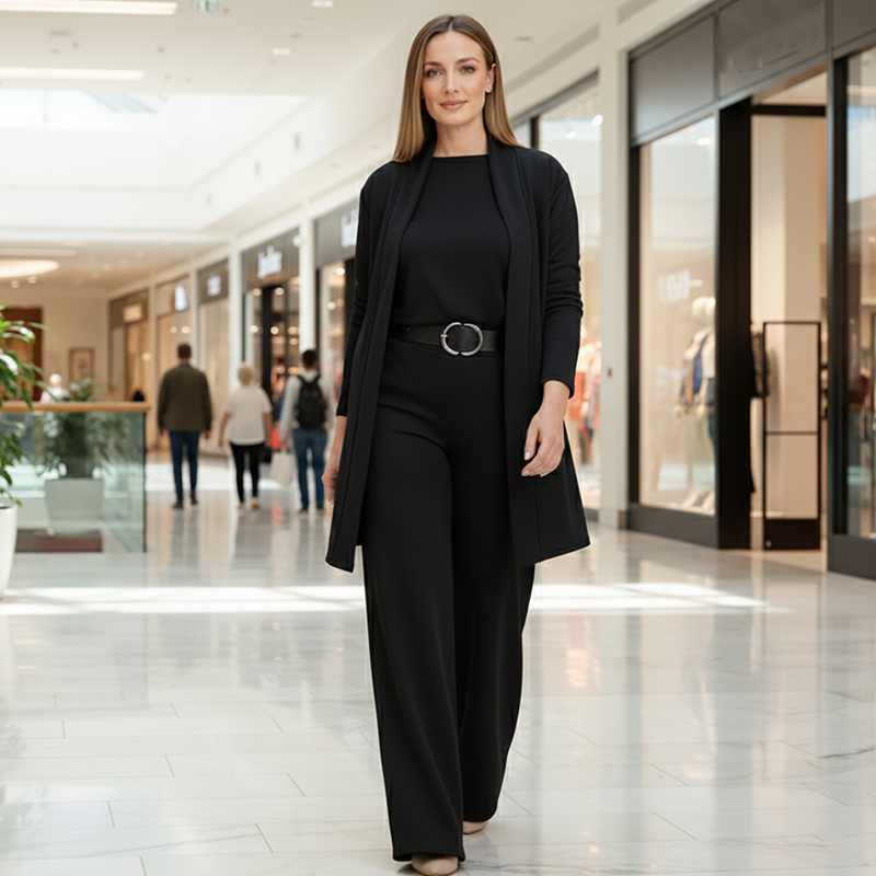 3-piece lounge set for women with cardigan, top, and pants