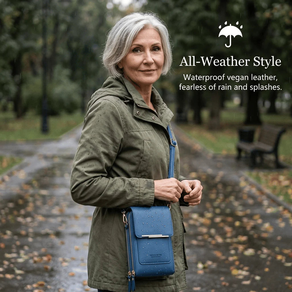 Crossbody bag with touchscreen window
