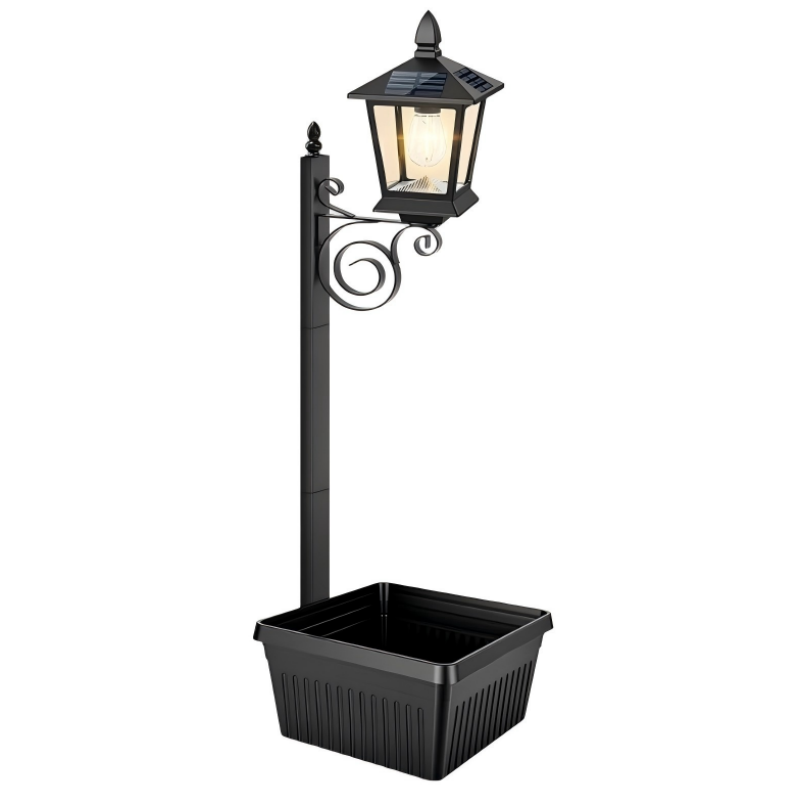 Solar plant light with integrated flower pot – warm white light