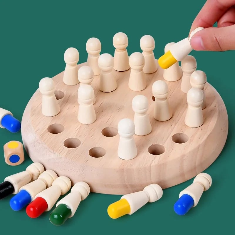 Wood Memory Game with Color Pegs & Dice – From 3 Years Old