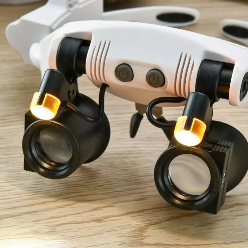 Headband magnifying glasses with LED lighting and 4 magnification levels