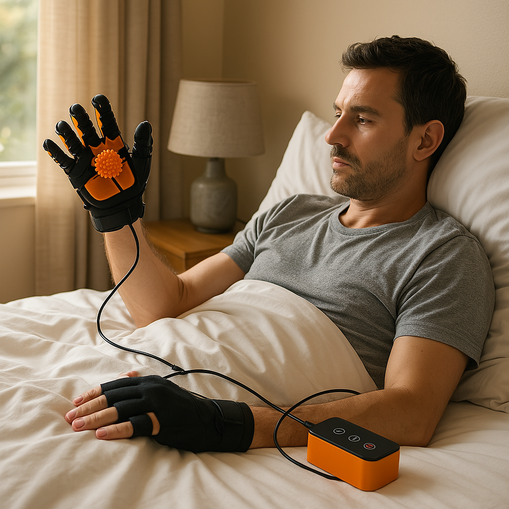 Handtrainer-Handschuh mit automatischer Fingerübung
