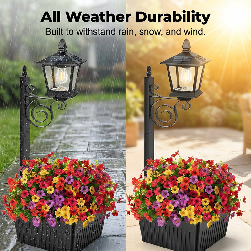Solar plant light with integrated flower pot – warm white light