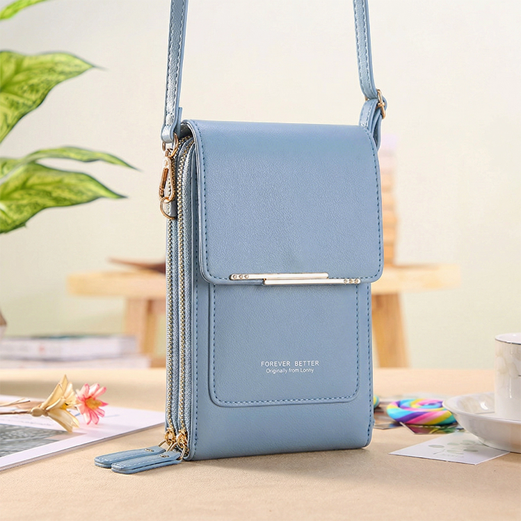 Crossbody bag with touchscreen window