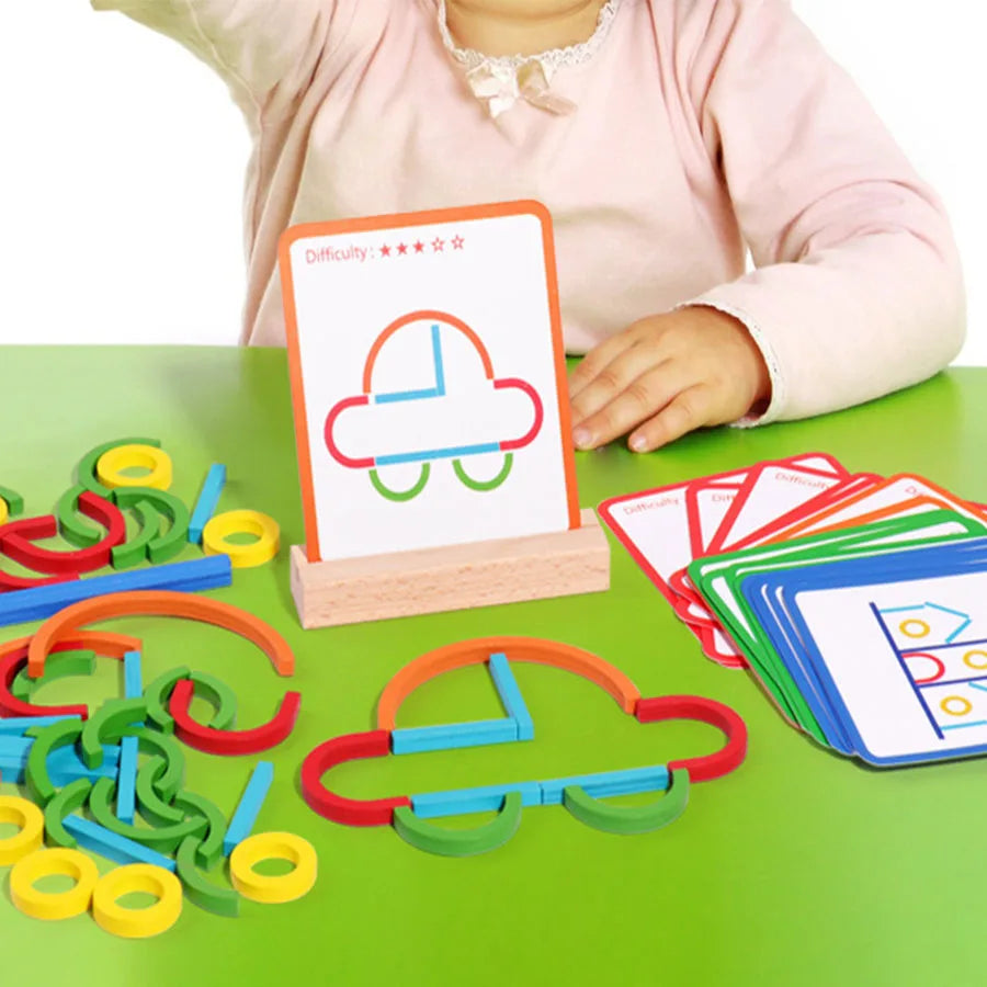 Wooden Sticks & Rings Construction Set with Task Cards