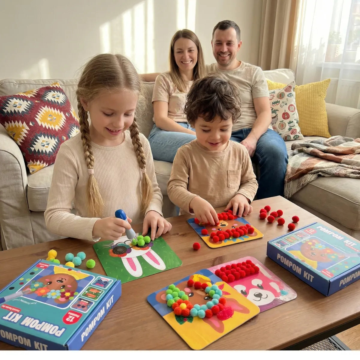 Pompon-Bastelset mit Tierkarten – Kreatives Spiel ohne Bildschirm