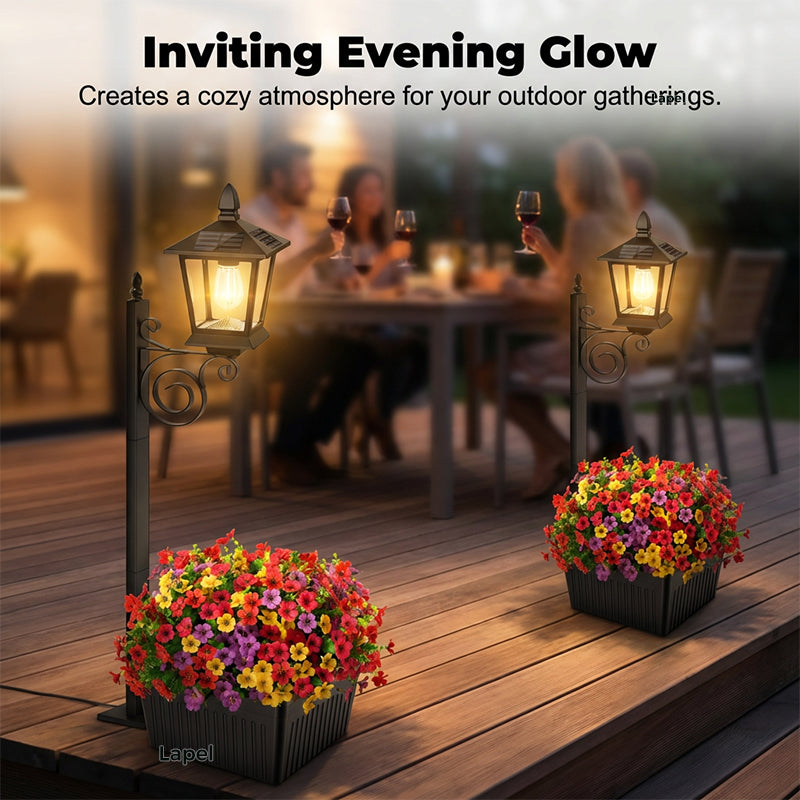 Solar plant light with integrated flower pot – warm white light