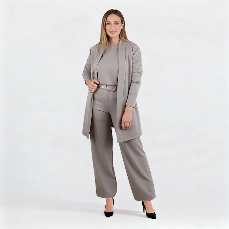 3-piece lounge set for women with cardigan, top, and pants