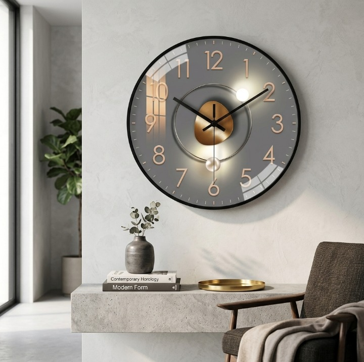 Silent wall clock Ø 20 cm – glass cover & metal hands, no ticking
