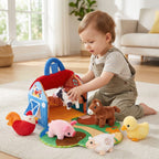 Plush baby farm playset with 6 animals, animal sounds and carry handle, from 6 months