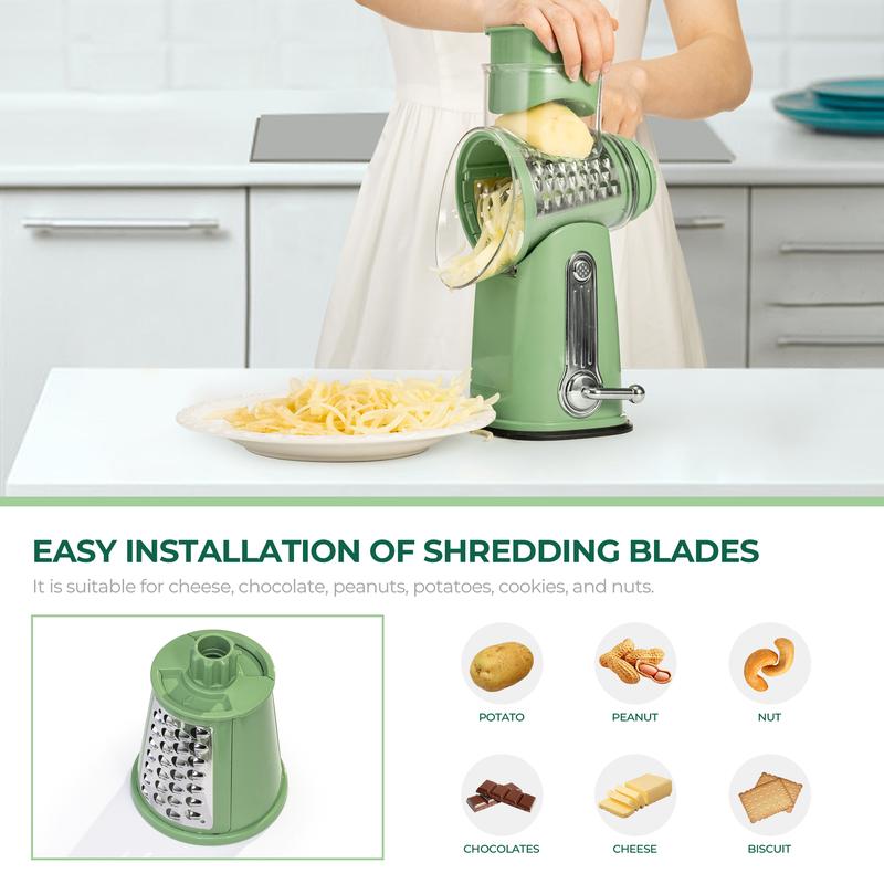 Rotary Grater with 5 Interchangeable Blades – Suction Cup Mount