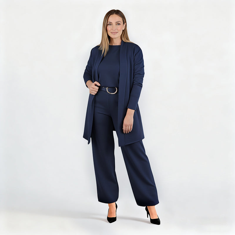 3-piece lounge set for women with cardigan, top, and pants