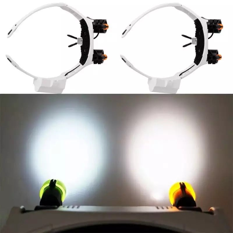 Headband magnifying glasses with LED lighting and 4 magnification levels