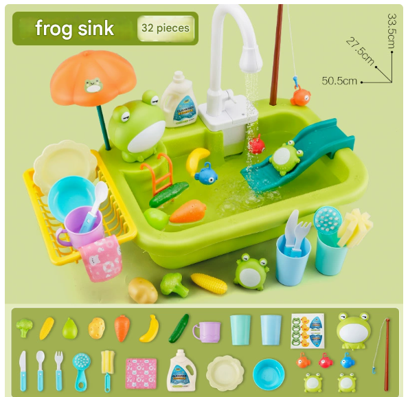 Water play table with fountain and toys