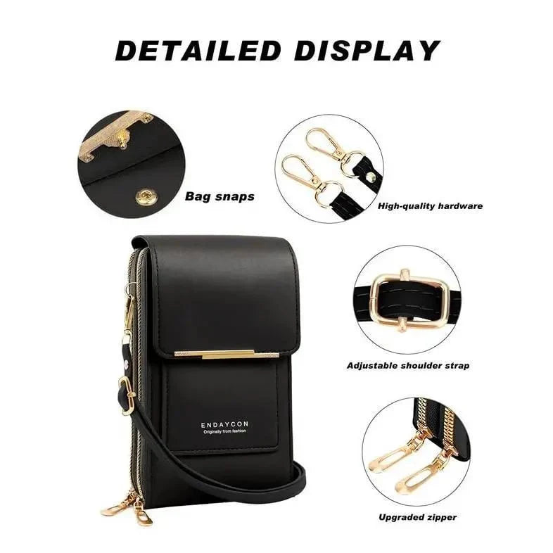 Crossbody bag with touchscreen window