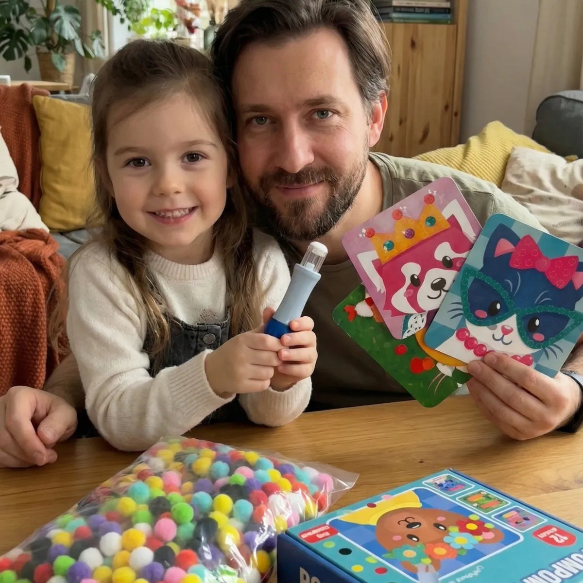 Pompon-Bastelset mit Tierkarten – Kreatives Spiel ohne Bildschirm