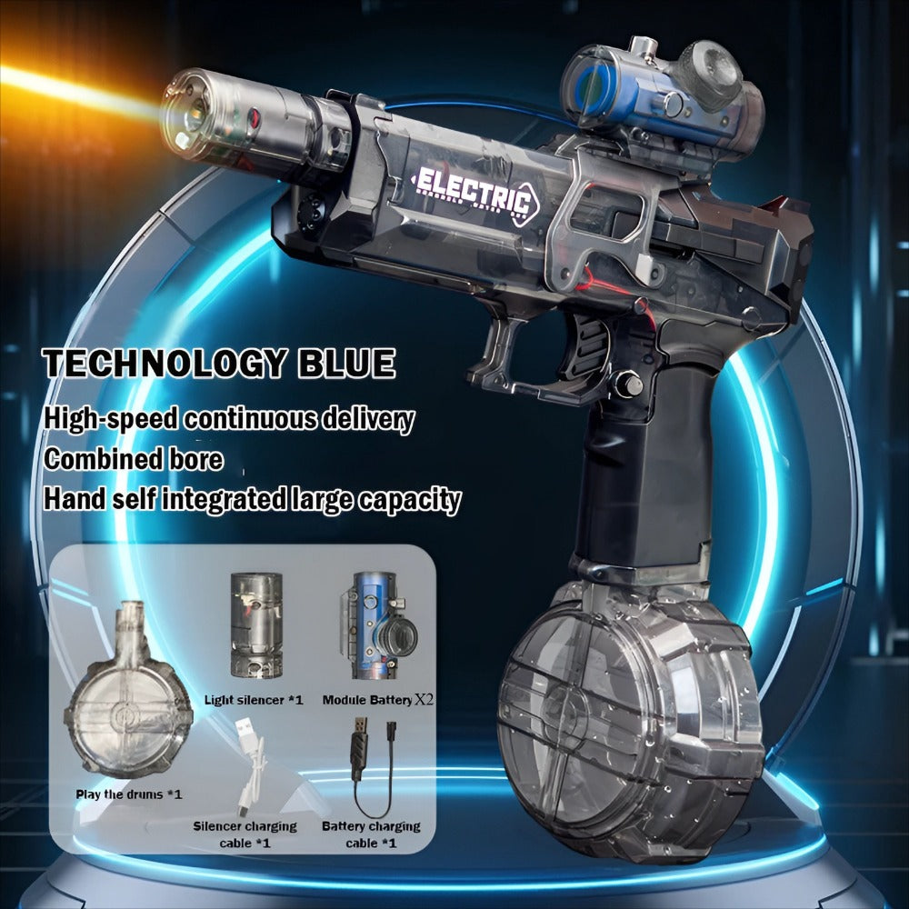 Water gun with LED lighting and silencer
