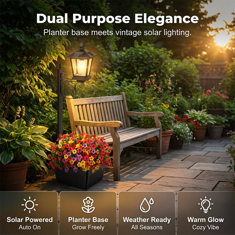 Solar plant light with integrated flower pot – warm white light
