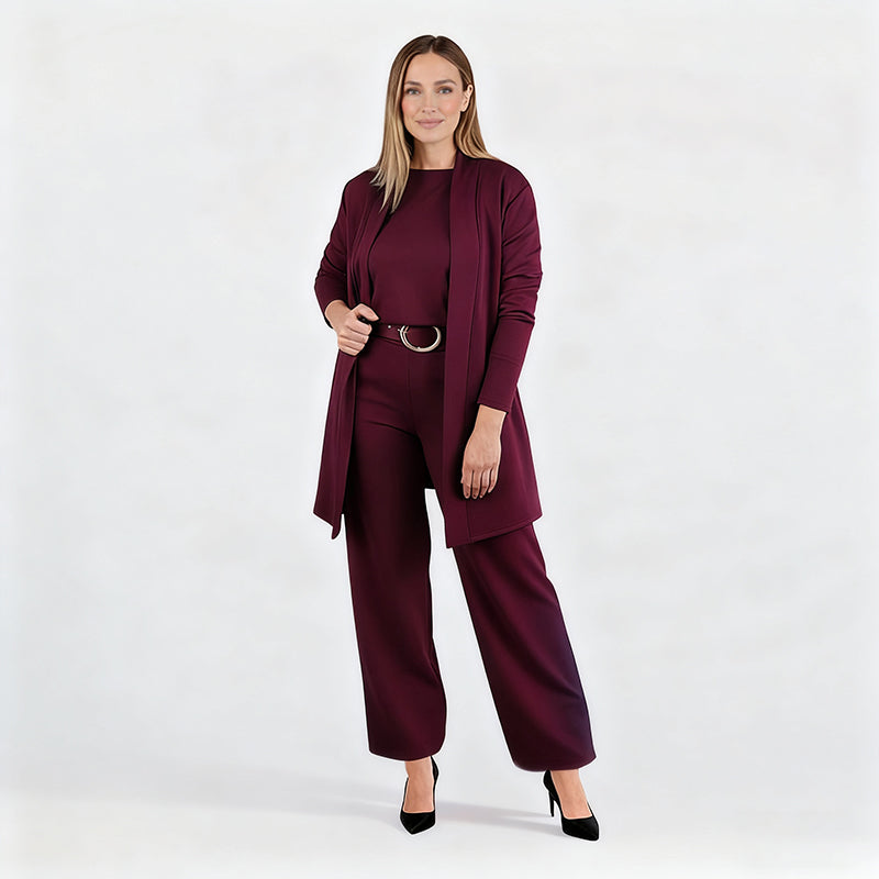 3-piece lounge set for women with cardigan, top, and pants