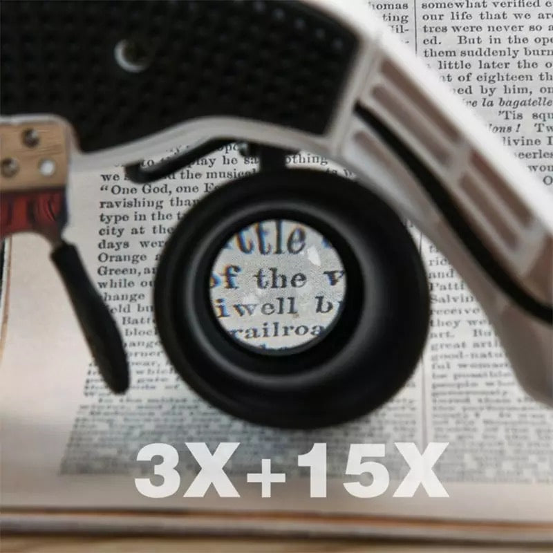 Headband magnifying glasses with LED lighting and 4 magnification levels