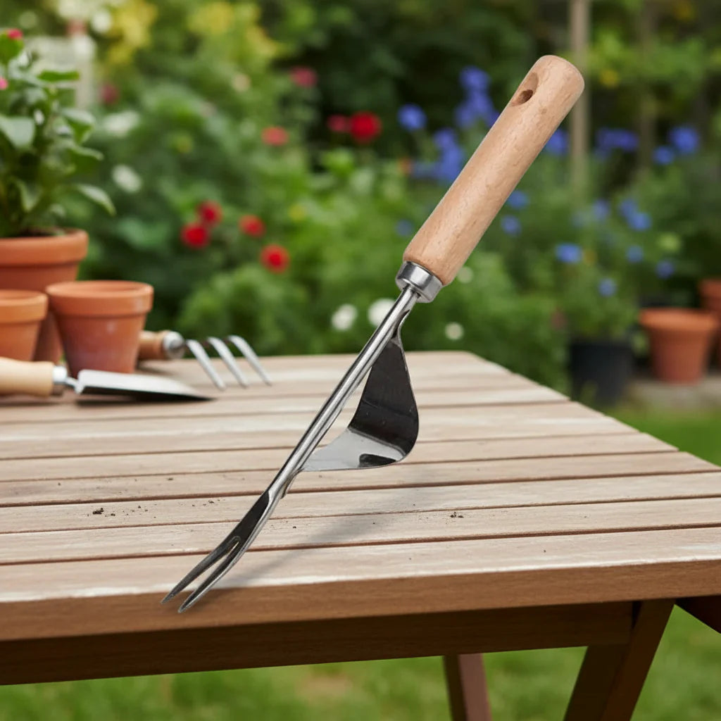 Weed puller with ergonomic wooden handle