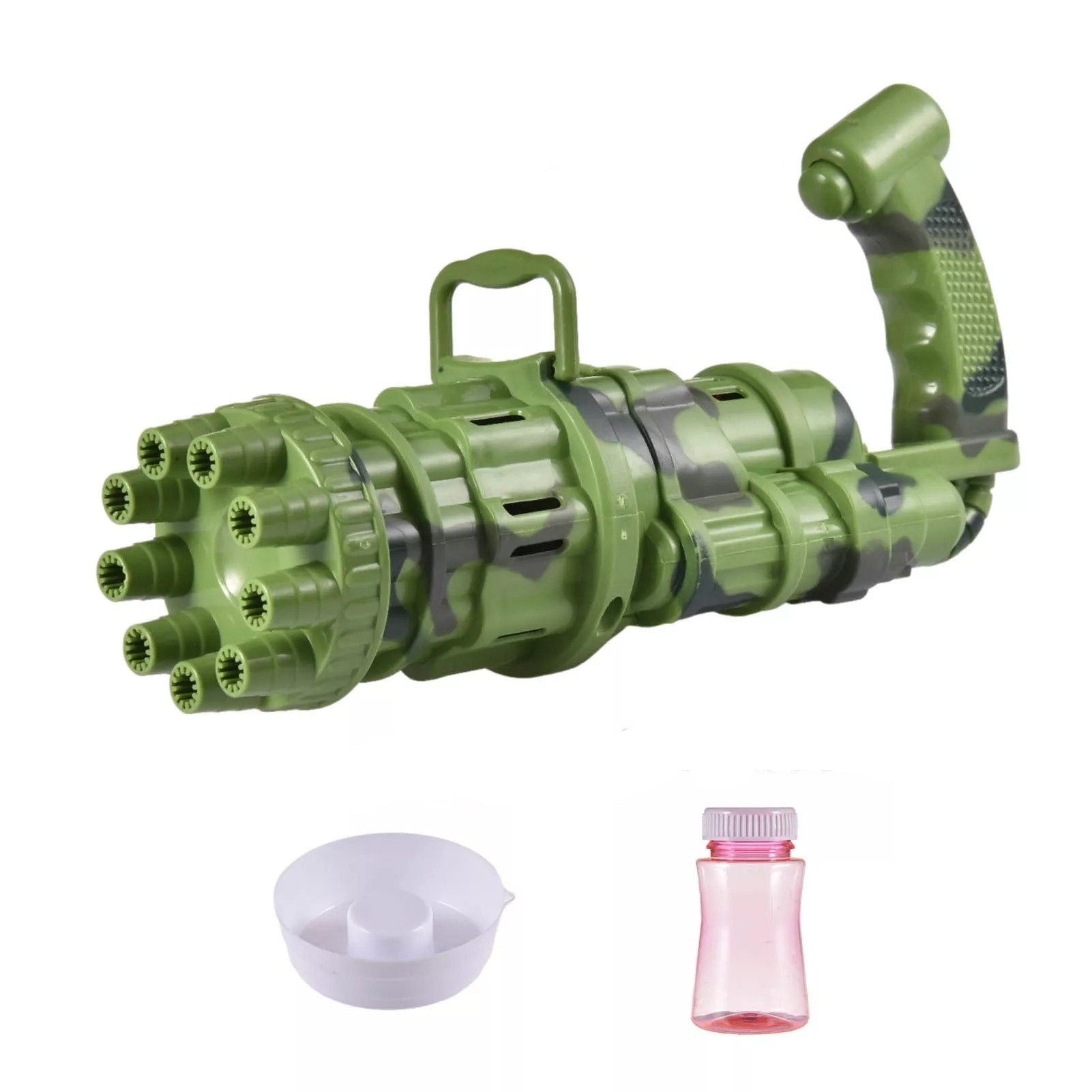 Automatic bubble machine with pistol grip