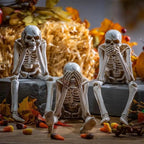 3-teiliges Set mit Skelettfiguren: Herbstliche Dekoration für den Kaminsims