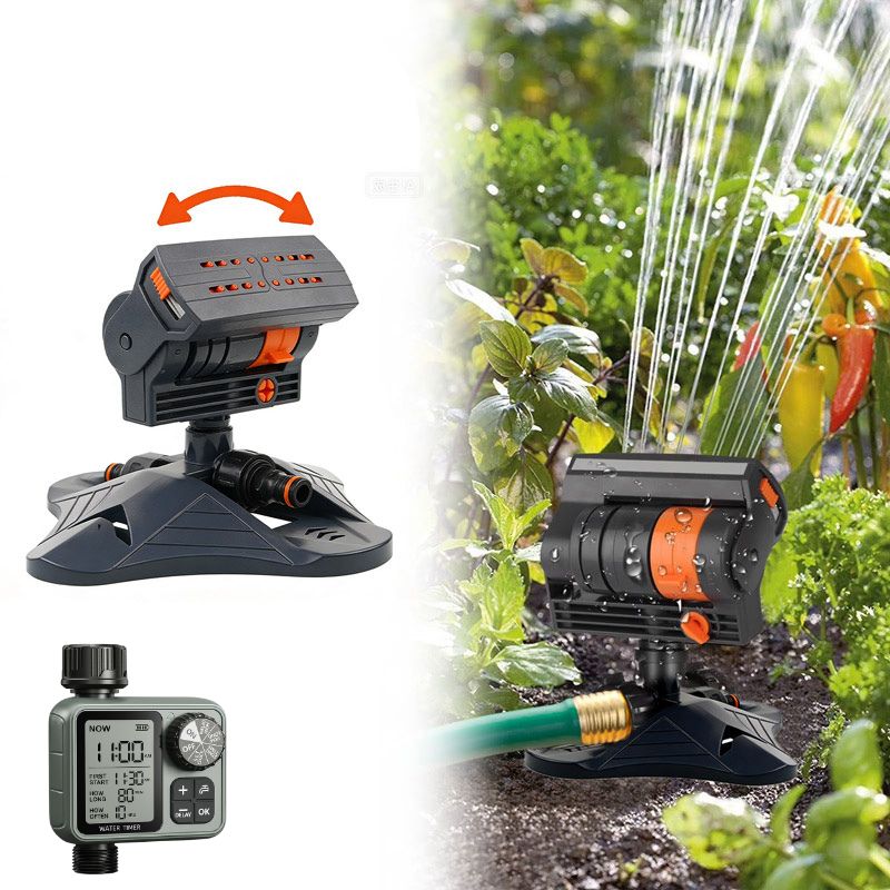 Oscillating lawn sprinkler with timer for garden irrigation