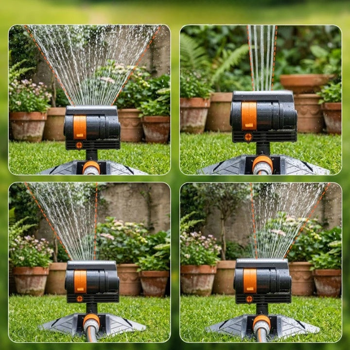 Oscillating lawn sprinkler with 16 turbine nozzles